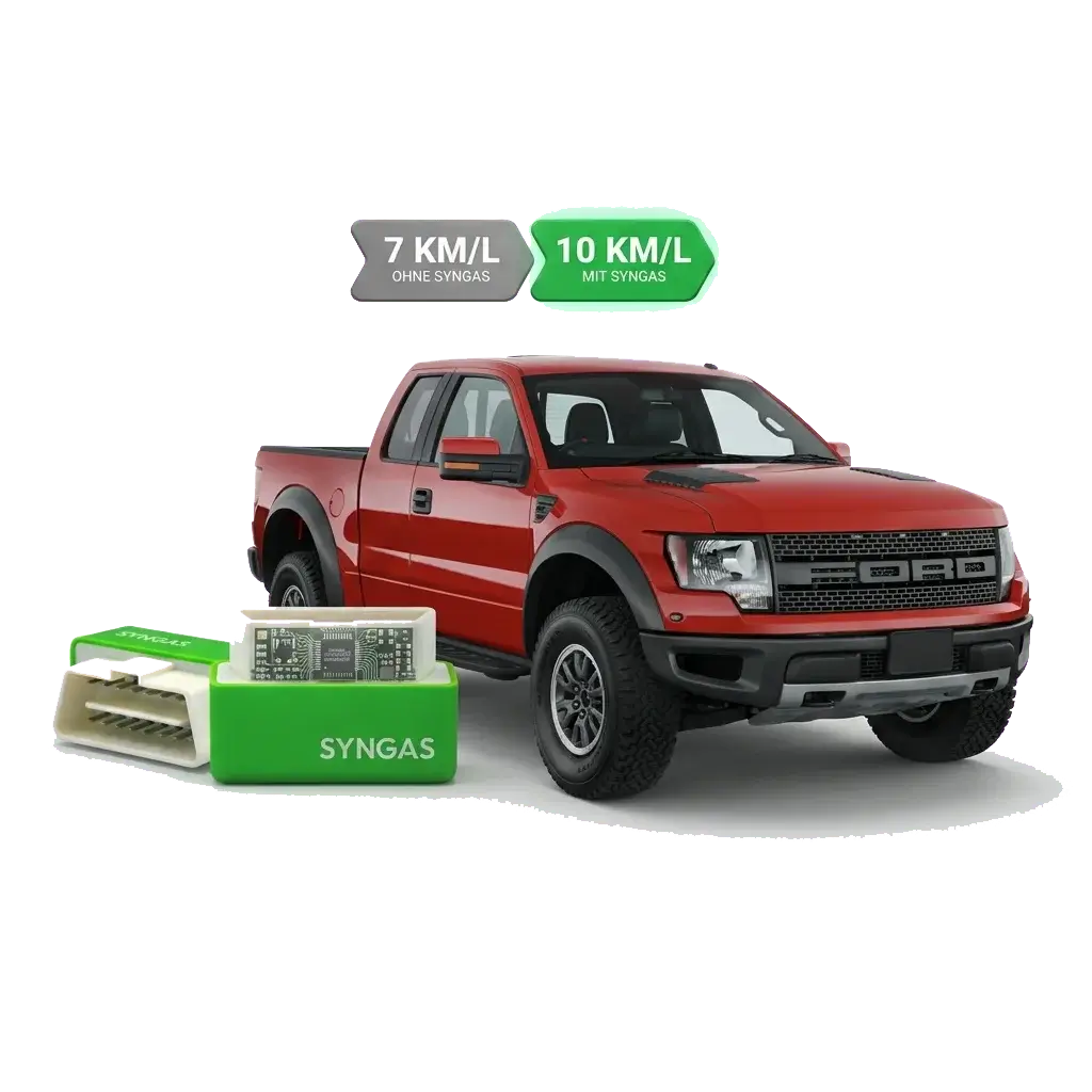 SynGas OBD2 fuel saver plug-in device connected to car dashboard